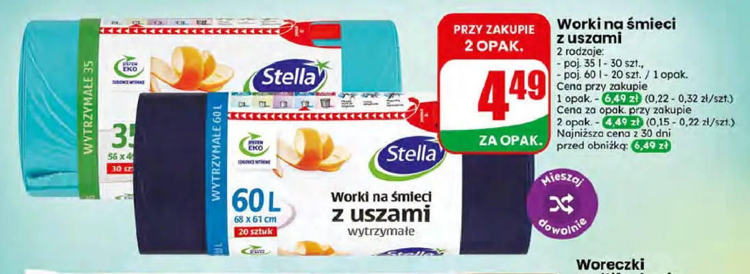 Worki na śmieci z uszami Stella 35 l promocja w Dino