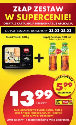 Zestaw: sushi Toshii + napój Fuzetea 50 0ml promocja w Biedronka