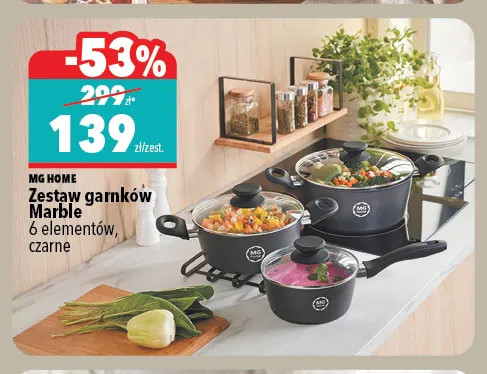 Zestaw garnków Marble 6 elementów czarne Mg Home promocja w Biedronka Home