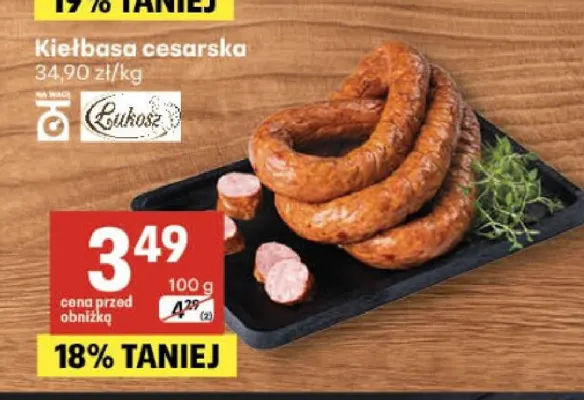 Kiełbasa cesarska Łukosz promocja w Delikatesy Centrum