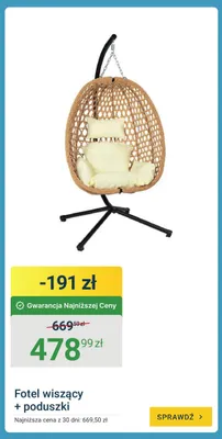 Fotel wiszący z poduszkami promocja w ERLI