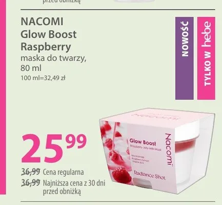Maska do twarzy NACOMI Glow Boost Raspberry promocja w Hebe