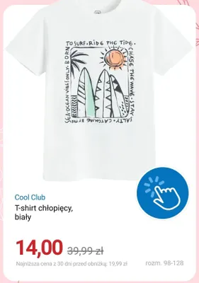 T-shirt chłopięcy Cool Club biały rozm. 98-128 promocja w Smyk