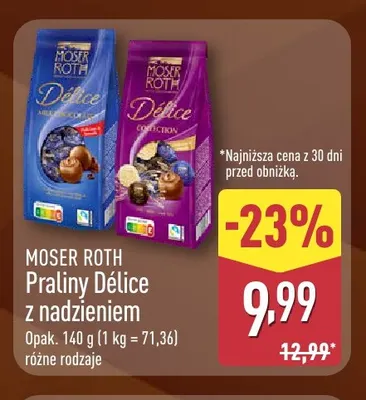 Praliny Délice z nadzieniem Milk Chocolates Moser Roth promocja w Aldi