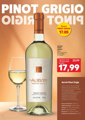 Wino AURVIN Pinot Grigio białe półwytrawne promocja w Kaufland