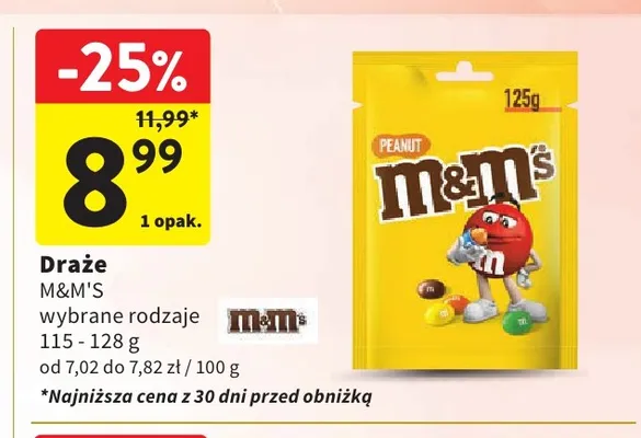 Draże czekoladowe z orzeszkami ziemnymi M & M's promocja w Intermarche