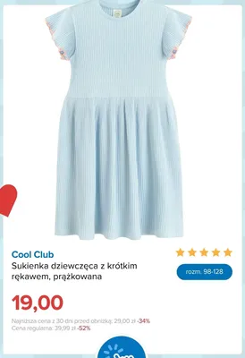 Sukienka dziewczęca z krótkim rękawem prążkowana Cool Club promocja w Smyk