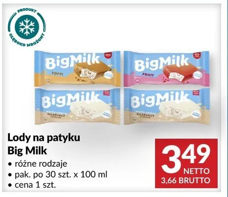Lody na patyku Big Milk promocja w Makro