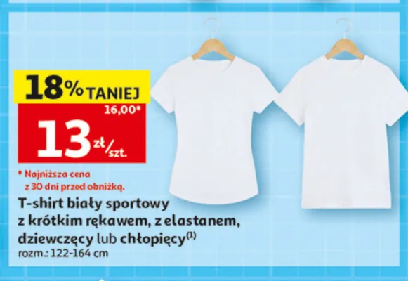 T-shirt biały sportowy z krótkim rękawem z elastanem dziewczęcy promocja w Auchan