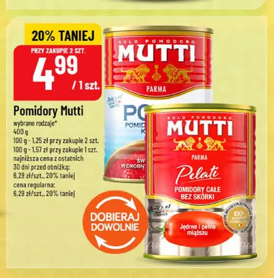 Pomidory całe bez skórki Mutti Pelati promocja w POLOmarket
