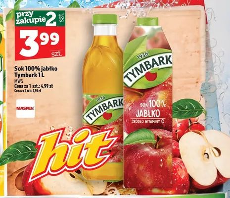 Sok jabłko Tymbark 100% promocja w TOPAZ