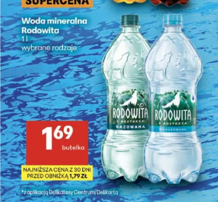 Woda mineralna niegazowana Rodowita promocja w Delikatesy Centrum
