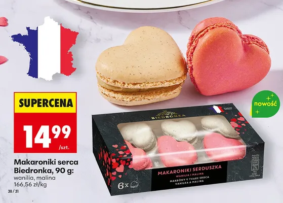 Makaroniki serca Biedronka wanilia, malina promocja w Biedronka