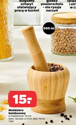 Moździerz bambusowy ø10cm wym.tłuczka ø3cm wys.14cm promocja w Netto