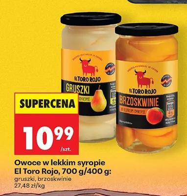 Brzoskwinie w lekkim syropie El Toro Rojo promocja w Biedronka