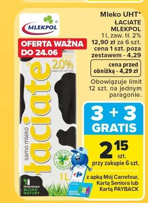 Mleko UHT Łaciate 2% promocja w Carrefour