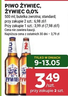 Piwo Żywiec 0,0% butelka zwrotna promocja w Stokrotka