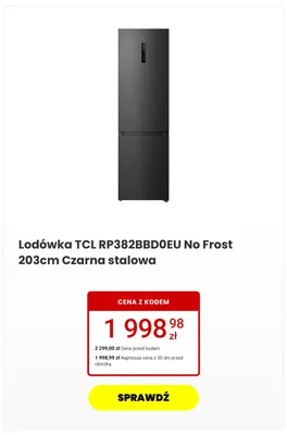 Lodówka TCL No Frost czarna stalowa promocja w Media Expert