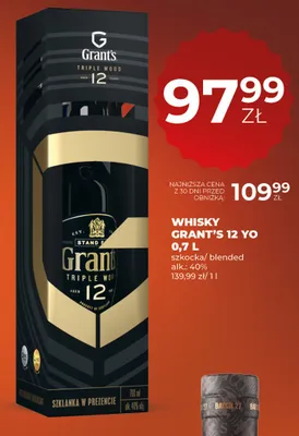 Whisky Grant's 12 YO szkocka blended ze szklanką promocja w Duży Ben