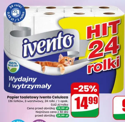 Papier toaletowy Ivento Celuloza promocja w Dino