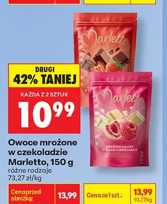 Owoce mrożone w czekoladzie Marletto maliny w białej czekoladzie promocja w Biedronka
