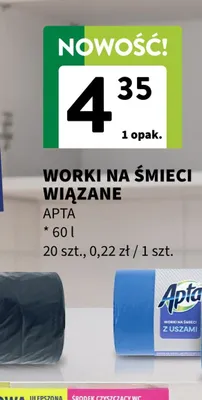 Worki na śmieci wiązane Apta 60 l 20 szt. promocja w Intermarche