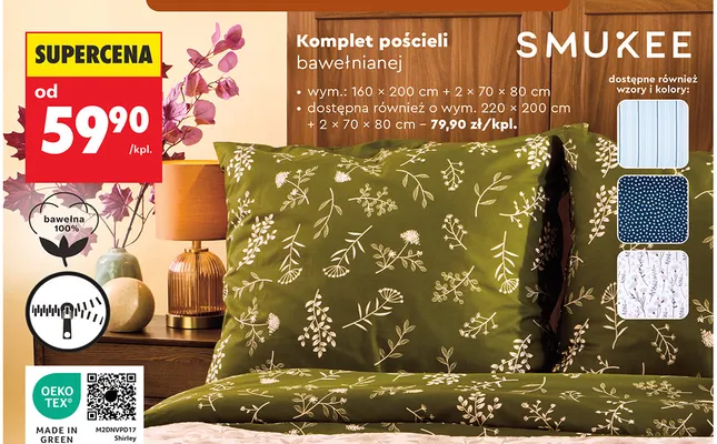 Komplet pościeli bawełnianej Smukee 220x200 cm + 2x70x80 promocja w Biedronka