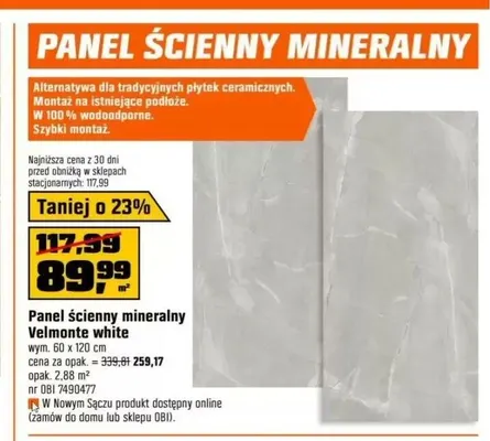 Panel ścienny mineralny Velmonte white promocja w OBI
