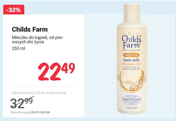 Mleczko do kąpieli Childs Farm promocja w Rossmann