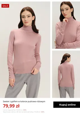 Sweter z golfem w kolorze pudrowo-różowym Greenpoint promocja w Greenpoint