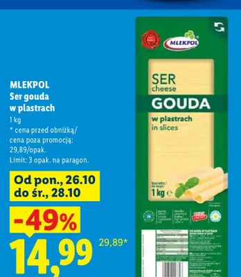 Ser gouda w plastrach Mlekpol promocja w Lidl