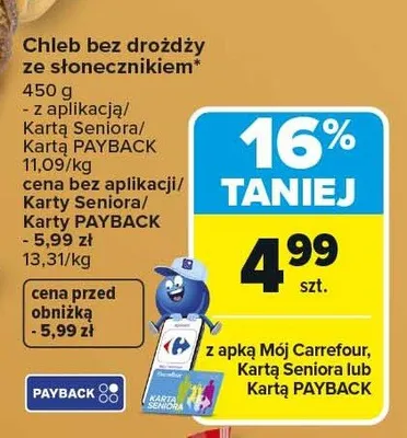 Chleb bez drożdży ze słonecznikiem promocja w Carrefour