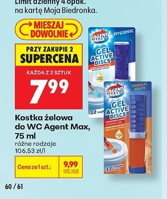 Kostka żelowa do WC Agent Max promocja w Biedronka