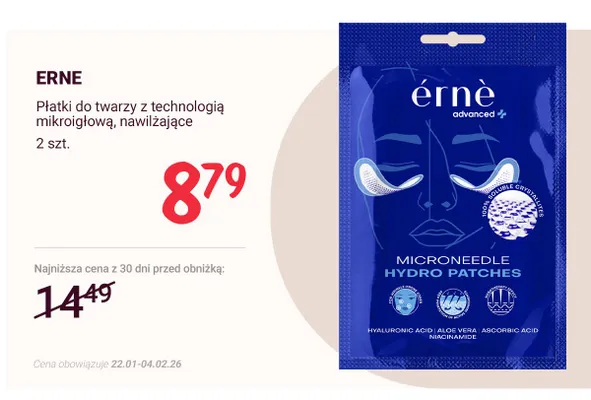 Płatki do twarzy z technologią mikroigłową, nawilżające 2 szt. promocja w Rossmann