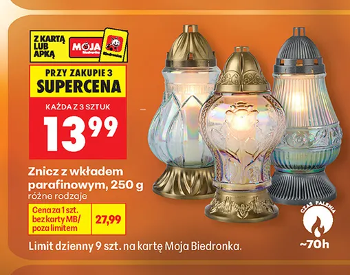 Znicz z wkładem parafinowym promocja w Biedronka