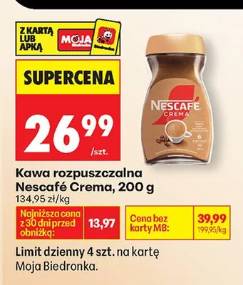 Kawa rozpuszczalna crema 200 g promocja w Biedronka