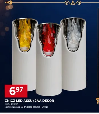 Znicz LED ASSU/2AA Dekor srebrny promocja w Stokrotka