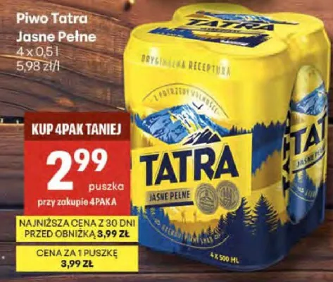 Piwo Tatra Jasne Pełne promocja w Delikatesy Centrum