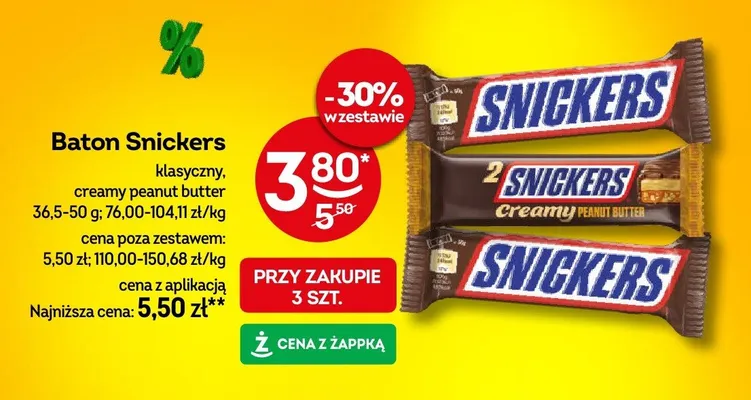 Baton Snickers klasyczny, creamy peanut butter promocja w Żabka