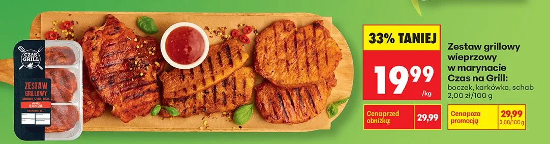 Zestaw grillowy wieprzowy w marynacie Czas na Grill boczek karkówka schab promocja w Biedronka