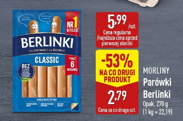 Parówki Berlinki Classic Morliny promocja w Aldi