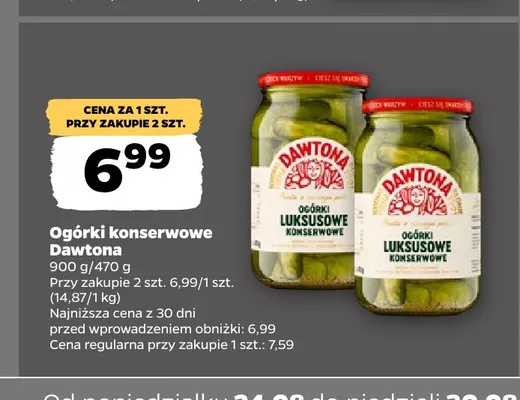 Ogórki konserwowe luksusowe Dawtona promocja w Netto
