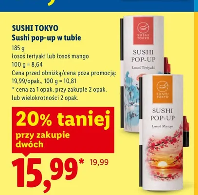 Sushi pop-up w tubie łosoś teriyaki promocja w Lidl