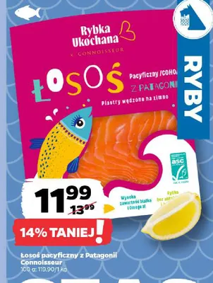 Łosoś pacyficzny z Patagonii plastry wędzone na zimno Connoisseur promocja w Netto