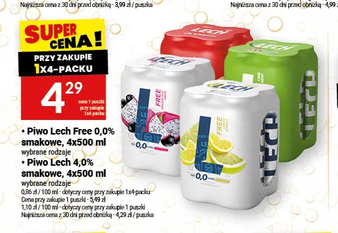 Piwo bezalkoholowe smakowe Lech 4-pak 500 ml promocja w Twój Market