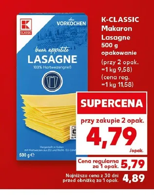Makaron K-Classic Lasagne promocja w Kaufland
