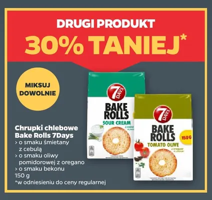 Chrupki chlebowe Bake Rolls 7Days o smaku śmietany z cebulą promocja w Netto