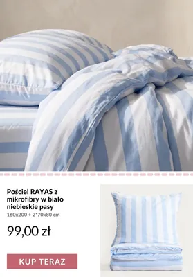 Pościel RAYAS z mikrofibry w biało-niebieskie pasy 160x200 cm + 2x70x80 cm promocja w Homla