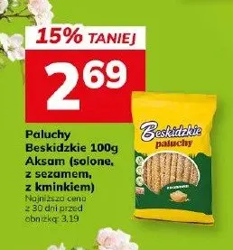 Paluszki Beskidzkie 100g Aksam (solone, z sezamem, z kminkiem) promocja w Hitpol