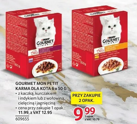 Karma dla kota GOURMET MON PETIT 6 x 50 g z kurczakiem i indykiem lub z wołowiną, cielęciną i jagnięciną promocja w Selgros